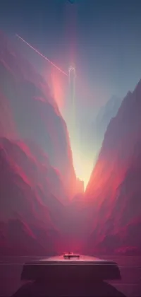This phone live wallpaper depicts a breathtaking body of water set amidst towering mountains