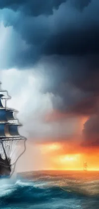 This mobile live wallpaper features a stunning digital painting depicting a pirate themed scene