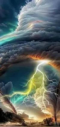 This stunning live phone wallpaper features a magnificent cloud adorned with lightning, inspired by fantastic realism art