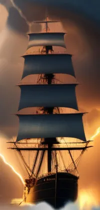 "Experience the thrill of the sea with our phone live wallpaper - a stunning ship in the midst of a stormy ocean
