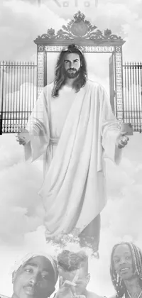 Experience a sense of spiritual transcendence with this stunning phone live wallpaper featuring a black and white photograph of Jesus, framed by a gate, against a backdrop of Utah landscape