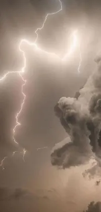 This phone live wallpaper showcases a captivating image of the sky with two lightnings in the horizon