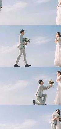 This phone live wallpaper showcases a heartwarming wedding proposal as a man proposes to his girlfriend