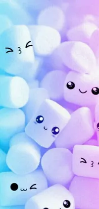 This phone live wallpaper features a bunch of cute marshmallows arranged in the shape of a happy face