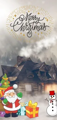 This Christmas-themed live wallpaper features a delightful snowman and Santa Claus in a warm and comforting scene