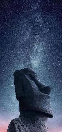This live phone wallpaper showcases a beautiful statue with the Milky Way galaxy in the background, depicted in a fantastic realism poster art style