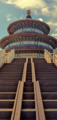 This phone live wallpaper features a hyperrealistic, modernist painting of the steps leading to the magnificent Temple of Heaven, depicting the ornate architecture and intricate carvings of this awe-inspiring monument