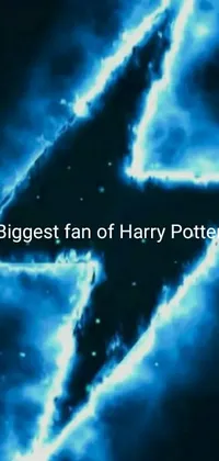 Looking for a fresh and dynamic live wallpaper? Look no further than this electrifying design featuring a striking blue lightning bolt and the text "biggest fan of harry potter" in a bold font