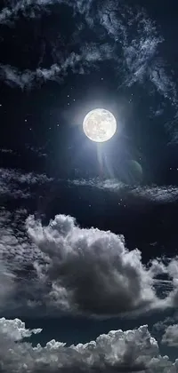 This live wallpaper displays a breathtaking full moon amidst a dark night sky