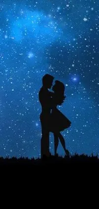 This mesmerizing phone live wallpaper features a romantic moment between a couple under a sky brimming with twinkling stars