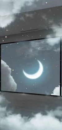 This stunning phone live wallpaper transports you to a cozy room with a mesmerizing view of the night sky, complete with a beautiful moon, shifting clouds, twinkling stars, and moonbeams shining through the window