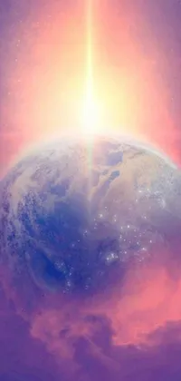 This Live Wallpaper is an impressive digital art depiction of the sunrise over the earth, with pastel colors used artistically to create a serene atmosphere suitable as a phone wallpaper