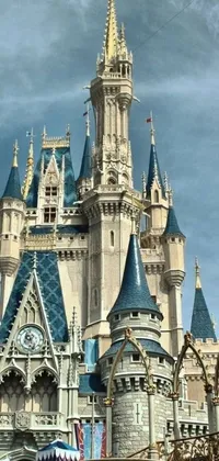 This stunning phone live wallpaper features a vintage-inspired Disney-style castle against a beautiful blue sky