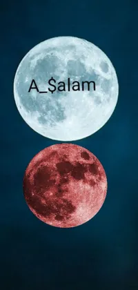This phone live wallpaper boasts a stunning full moon in blue or red with bold white text "a salam" written on it