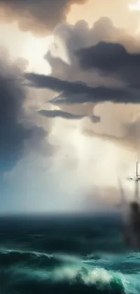 Get ready to set sail with this stunning romantic digital live wallpaper for your iPhone! The beautifully rendered painting features a ship sailing through rough seas in the midst of a raging storm