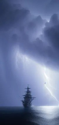 Get mesmerized by the stunning live wallpaper featuring a galleon ship in the middle of a vast sea