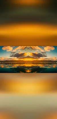 This mobile live wallpaper showcases a stunning sunset scene over a serene body of water
