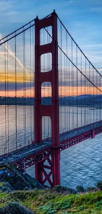 Experience the beauty of the Golden Gate Bridge at sunset with this stunning phone live wallpaper