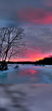 Bring the stunning sunset over a frozen lake to life on your mobile with this live wallpaper