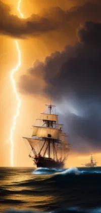 This live wallpaper is the perfect blend of digital art and romanticism, featuring a ship in the ocean and flashes of lightning in the background
