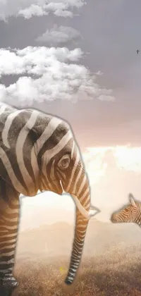 This live wallpaper features a gorgeous matte painting of two zebra standing together on a lush green field