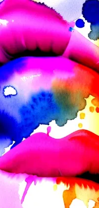 Experience a stunning live wallpaper for your phone featuring a breathtaking and colorful watercolor painting of lips