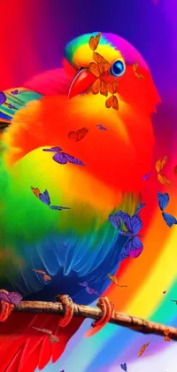 Bring your phone to life with a stunning live wallpaper featuring a vibrant and colorful bird perched on a tree branch