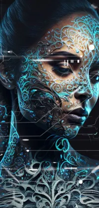 This live wallpaper showcases a digital art piece featuring an elegant woman covered in blue paint