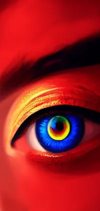 This phone live wallpaper features a captivating close-up shot of an eye against a red backdrop with intricate details of the iris and eyelashes