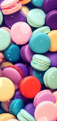If you're searching for a fun and vibrant live wallpaper for your phone, look no further than this colorful macaron design