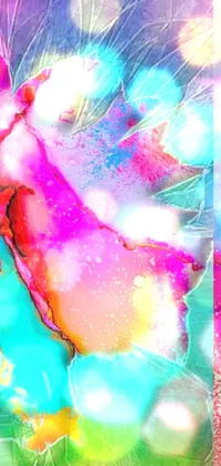 This abstract phone live wallpaper features a digital art triptych composed of intricate alcohol ink patterns on parchment paper