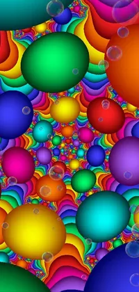 This phone live wallpaper showcases an array of multi-colored balls bouncing around on a dynamic background