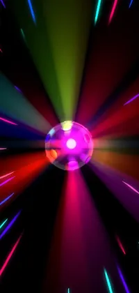 This live wallpaper features a digital rendering of a disco ball that captures the light and reflects its colors in all directions, creating a colorful explosion on a black background