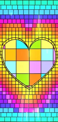 Looking for a unique and vibrant live wallpaper for your phone? Check out this yellow-background heart made from colorful squares