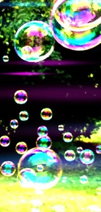 The soap bubble phone live wallpaper features a dynamic display of bubbles in vibrant colors
