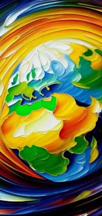 This phone live wallpaper features stunning digital art of Earth in action painting style