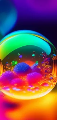 This gorgeous live wallpaper showcases a glass ball atop a table, complete with a psychedelic art design that adds a pop of vibrancy to your device's homescreen