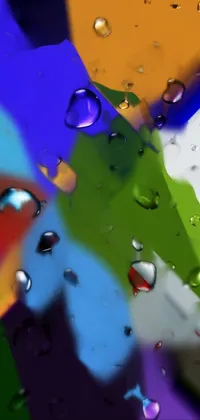 This phone live wallpaper features a colorful surface adorned with water droplets in vector art