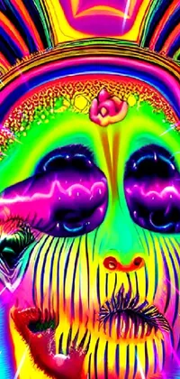 This stunning live wallpaper showcases a surreal and psychedelic scene featuring a close-up of an individual's face adorned with vibrant makeup