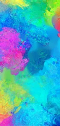 This stunning phone live wallpaper features a vibrant digital painting close-up with glowing rainbow neon ink