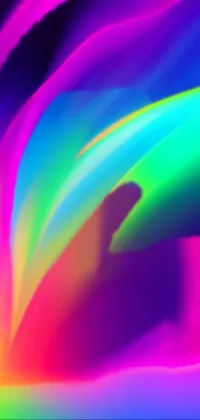 This phone live wallpaper boasts a vibrant rainbow gradient bloom, with striking neon-colored silk flowing across the screen
