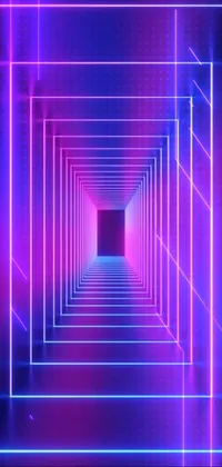 This stunning live wallpaper features a neon tunnel in a dark room with a maximalist, vaporwave-inspired design