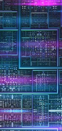 This live phone wallpaper features a computer circuit board up close in a blue, black, and purple color scheme