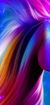 This stunning phone live wallpaper showcases an enchanting digital painting of a person with long hair, featuring vibrant colors and whimsical details inspired by Lisa Frank