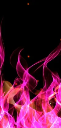 This live phone wallpaper showcases an alluring close-up shot of swirling, pink smoke set against a stark black background