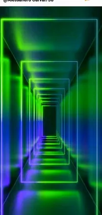 This live wallpaper showcases a futuristic hallway adorned with captivating neon lights and holographic effects