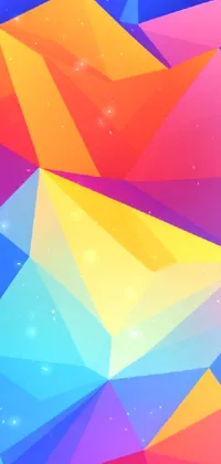 This phone live wallpaper features a stunning geometric abstract design consisting of colorful triangles in low-polygon style