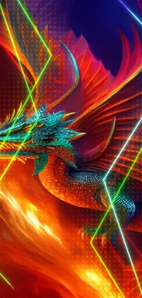 Transform your phone's home screen into a magical fantasy world with this stunning dragon live wallpaper! Featuring a hyper-detailed illustration of a powerful blue and orange dragon amidst a background of flames, this 4K HD wallpaper is perfect for anyone who loves fantasy art