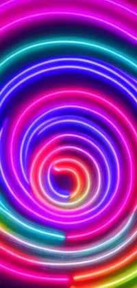 Feast your eyes on a stunning phone live wallpaper! This breathtaking wallpaper features a striking spiral of neon lights against a sleek black background in the form of vector art
