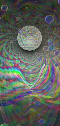 This phone live wallpaper features a circular, computer-generated image with refracted moon sparkles and colorful, swirly ripples